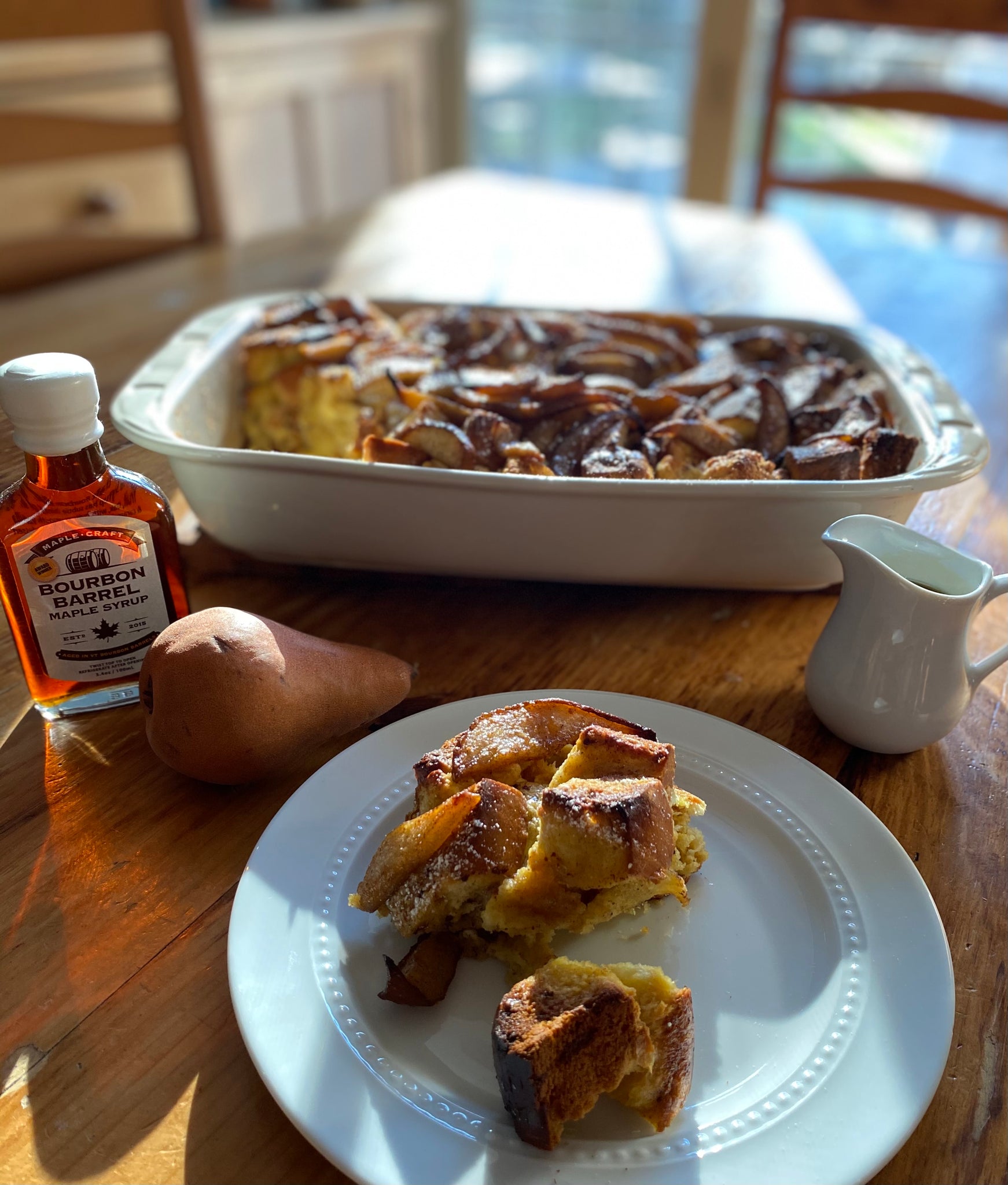 Challah French Toast Casserole (w/Maple Glazed Pears)