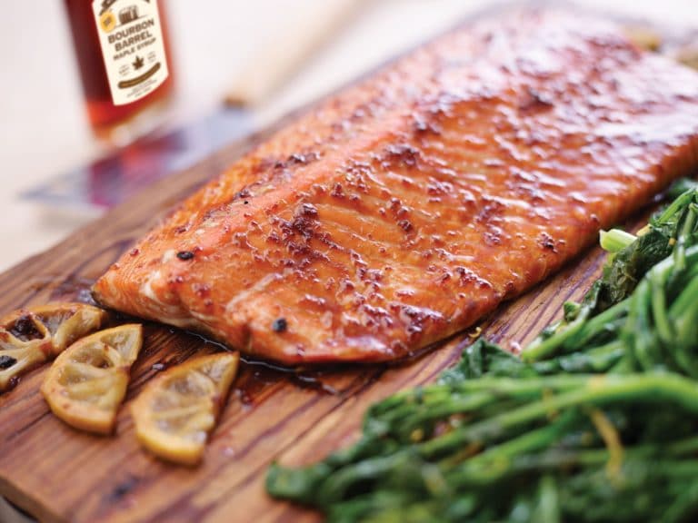 BOURBON BARREL AGED MAPLE GLAZED SALMON