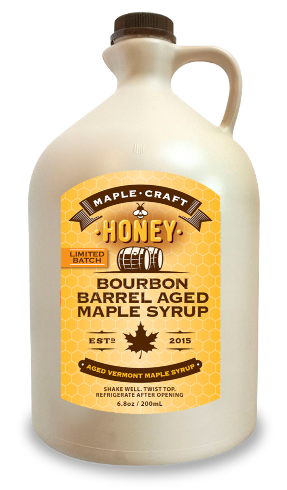 Maple Craft Foods Honey-Infused Bourbon Barrel Aged Maple Craft Syrup, gallon-size container