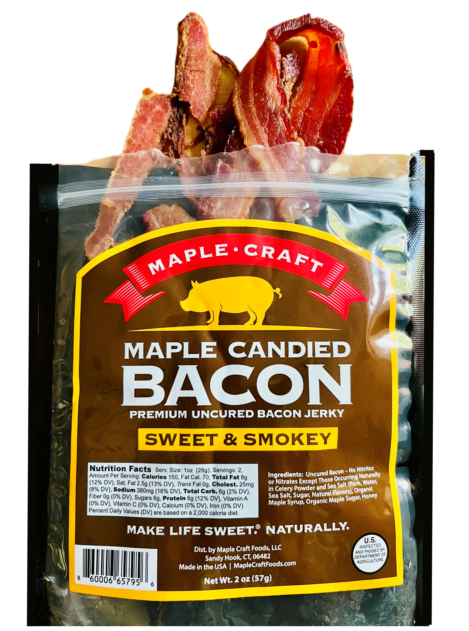 Maple Craft Foods NEW - Maple Candied Bacon Jerky, product cutout, no background