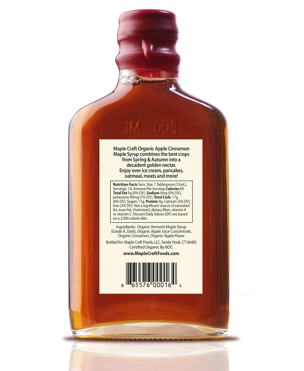 Maple Craft Foods Apple Cinnamon Maple Craft Syrup, back label