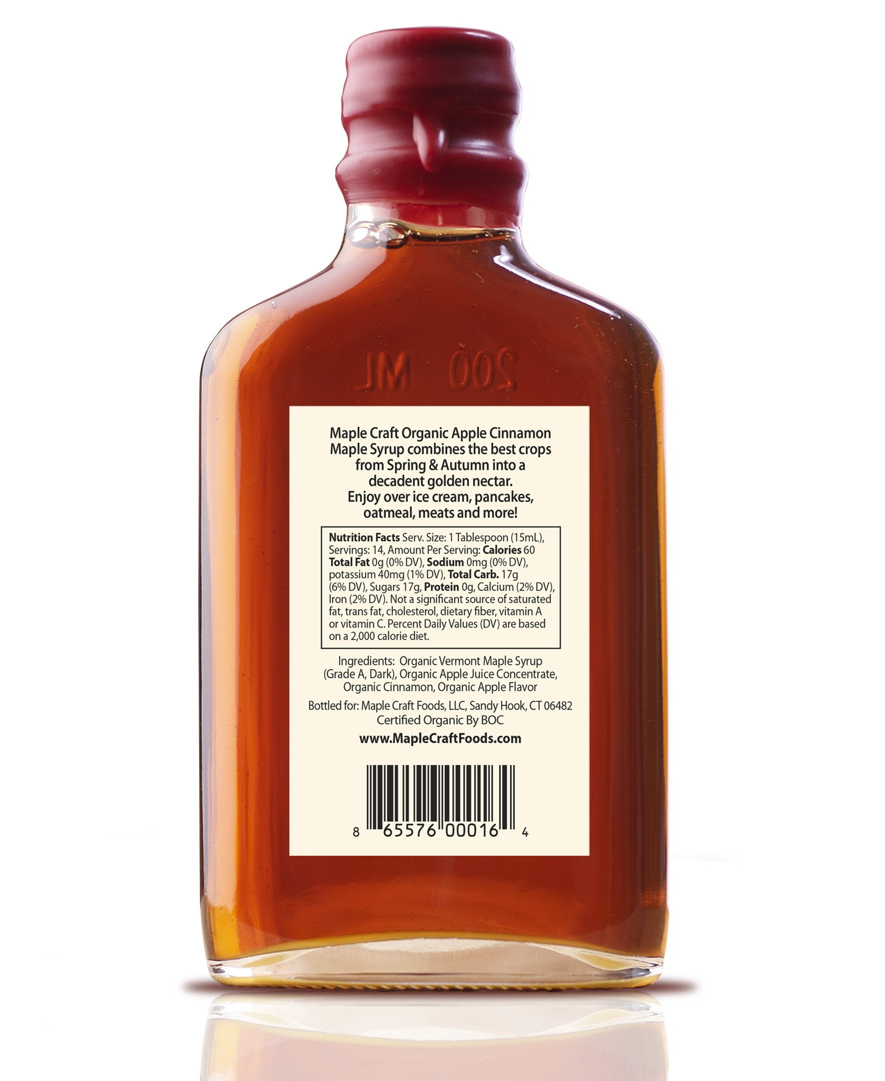 Maple Craft Foods Apple Cinnamon Maple Craft Syrup, back label