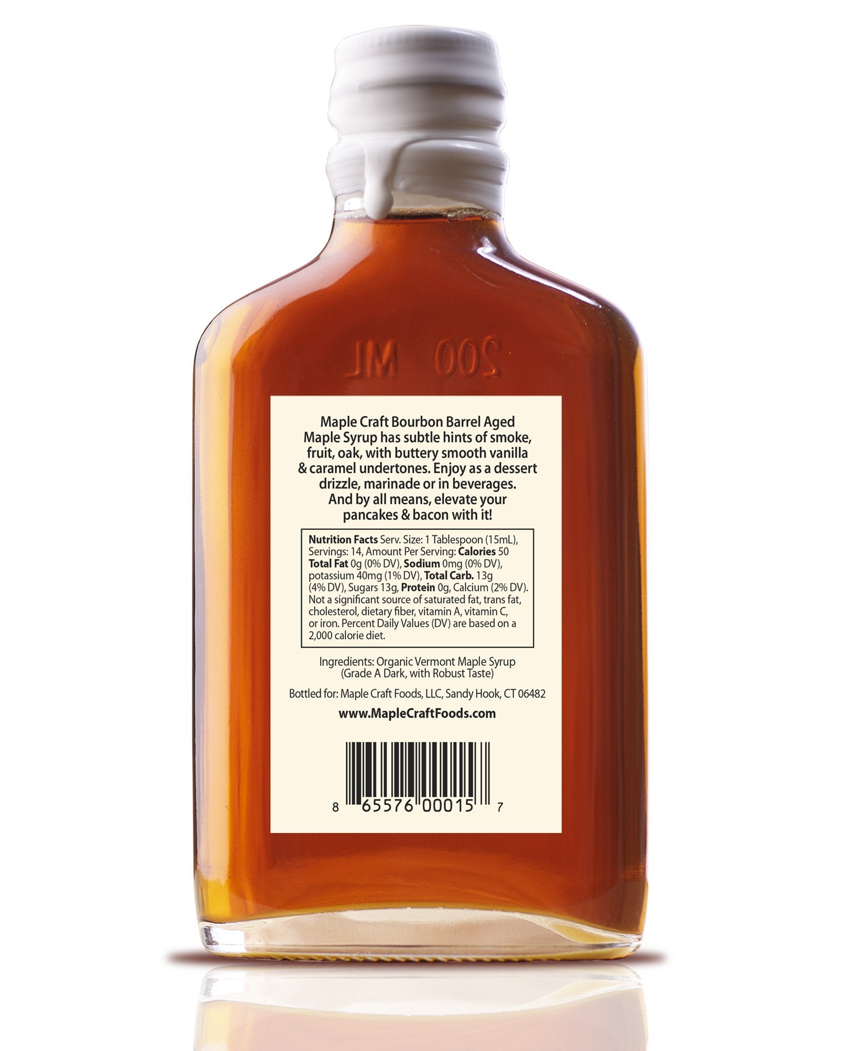 Maple Craft Foods Bourbon Barrel Aged Maple Craft Syrup, back label