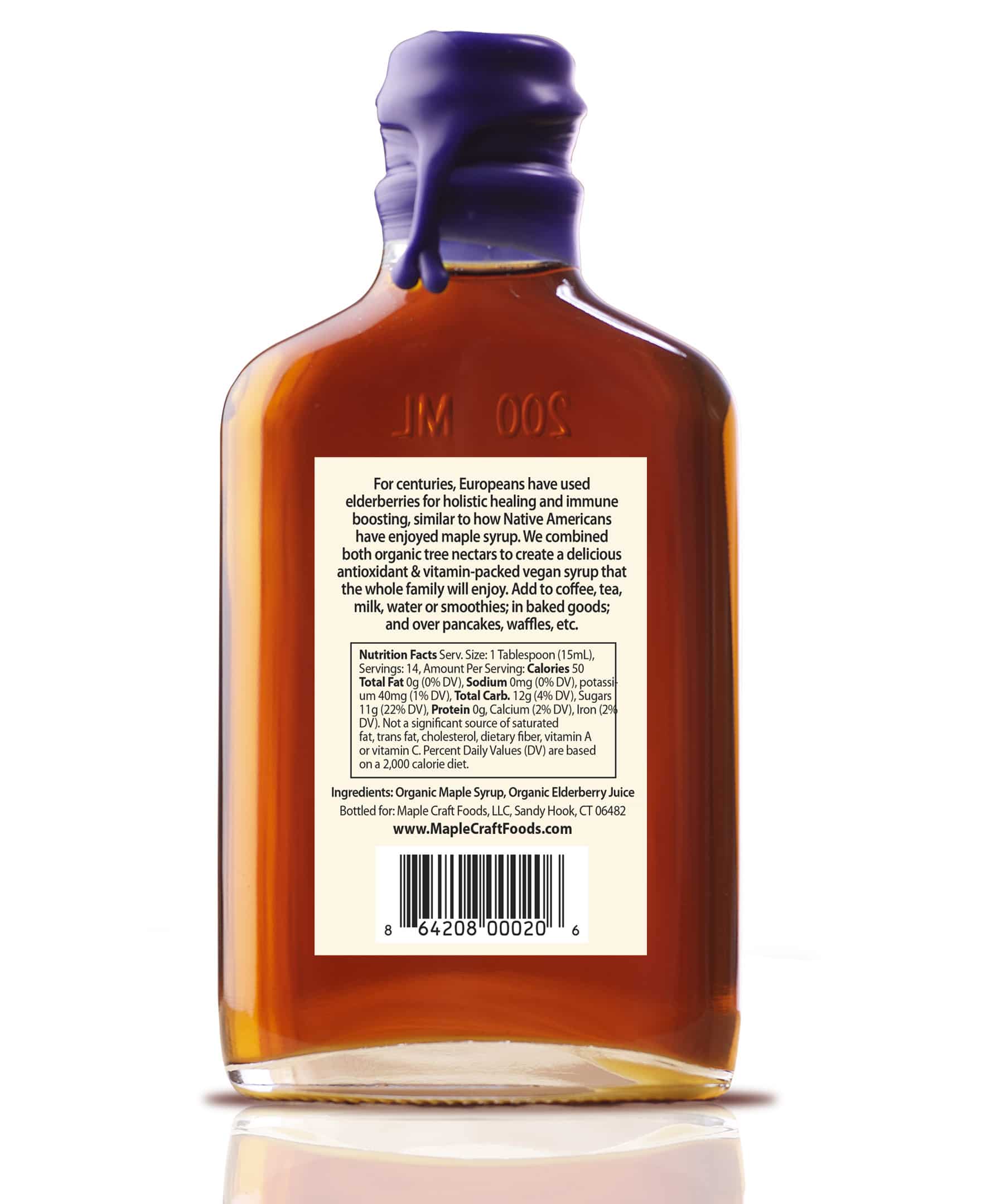 Maple Craft Foods Elderberry Maple Syrup, back label