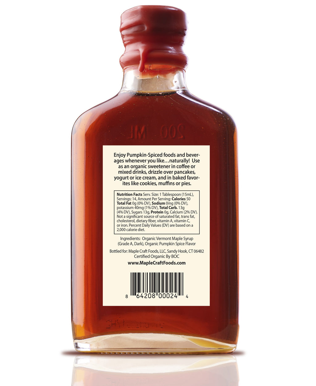 Maple Craft Foods Pumpkin Spice Maple Craft Syrup, back label