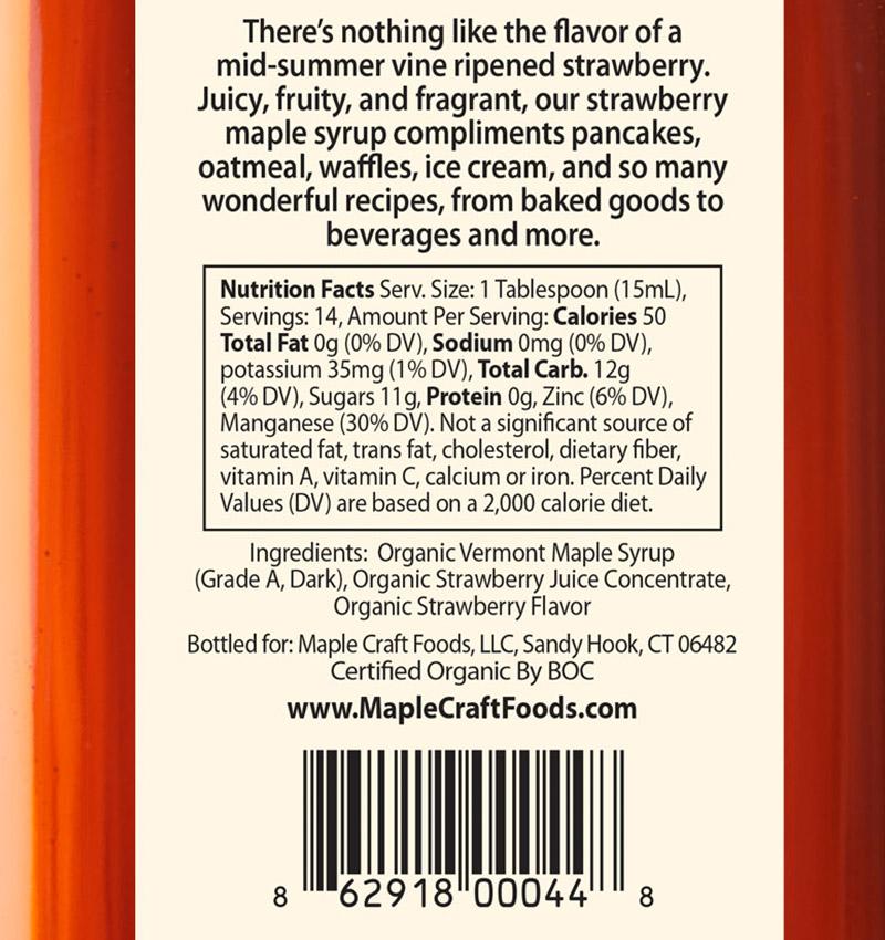 Maple Craft Foods Strawberry Maple Craft Syrup, back label